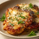 When Crispy Meets Cheesy: Air Fryer Chicken Thigh Parmesan for Weeknight Comfort 3 Golden-brown air fryer chicken thigh parmesan with melted cheese and herbs