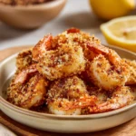 Air Fryer Fried Shrimp (No Egg) for Crunchy Snack Cravings 3 Close-up of crispy air fryer fried shrimp on a white plate with a clean background.