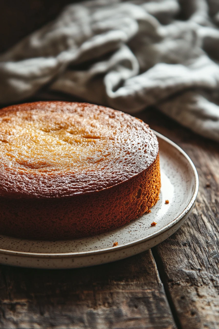 Close-up of a banana cake with a golden crust, no oven needed