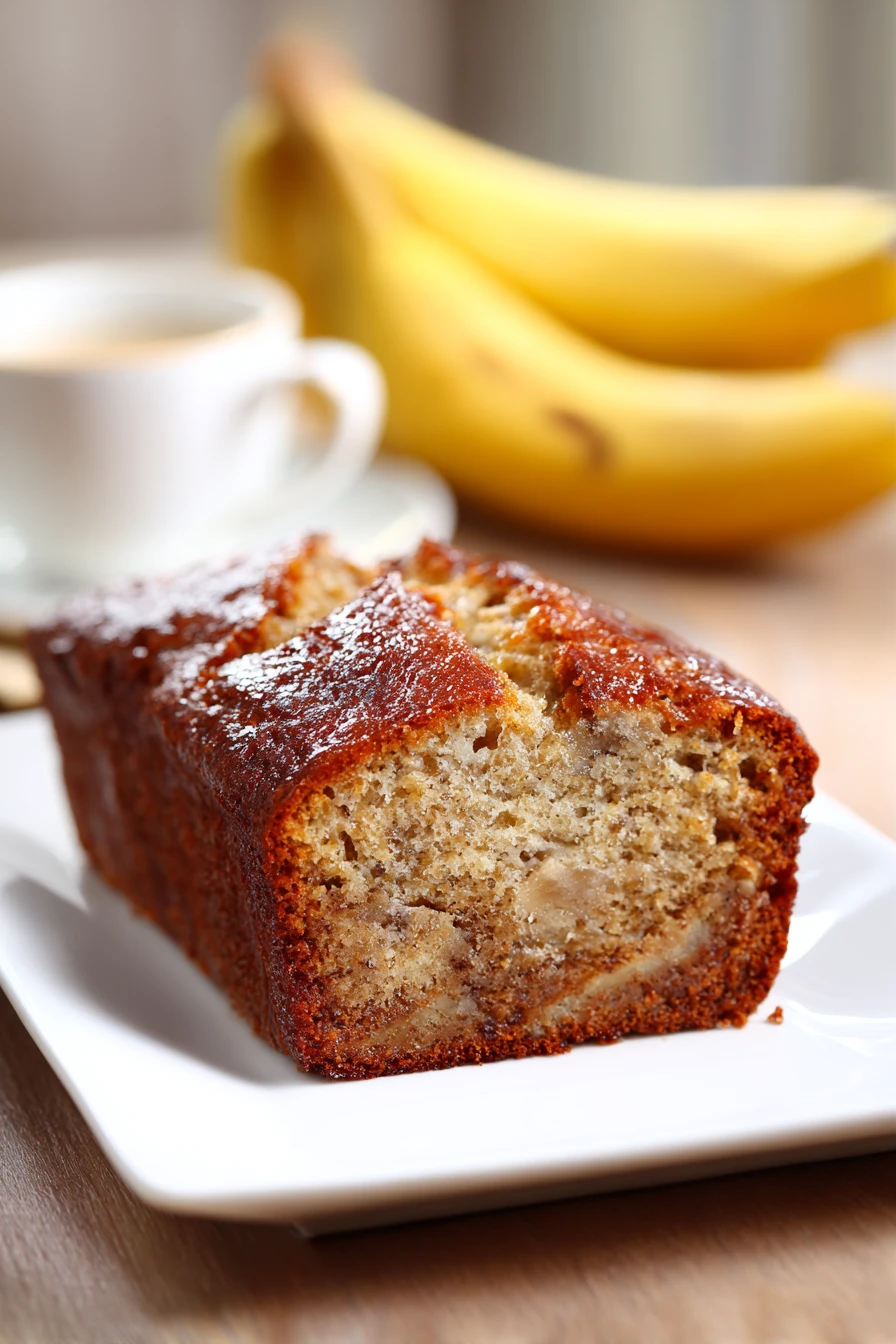 Close-up of a banana cake with a light, airy texture and a clean background