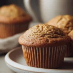 Close-up of jumbo banana muffins on a white plate with a clean background.