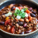 Close-up of chili in a crock pot slow cooker with beans and spices