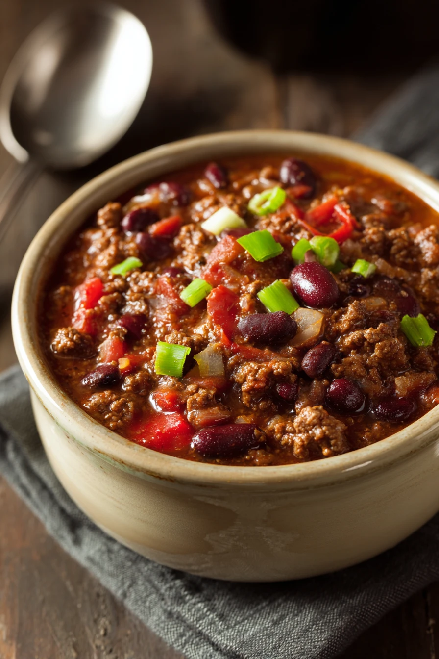 Slow Cooker Chili for Those Nights You Just Want to Cozy Up 2 Close-up of chili in a slow cooker with beans and spices, warm lighting