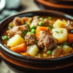 When You Need a Cozy Dinner: Beef and Chicken Crockpot Stew 3 Close-up of a creamy chicken dish in a crockpot with herbs and spices.