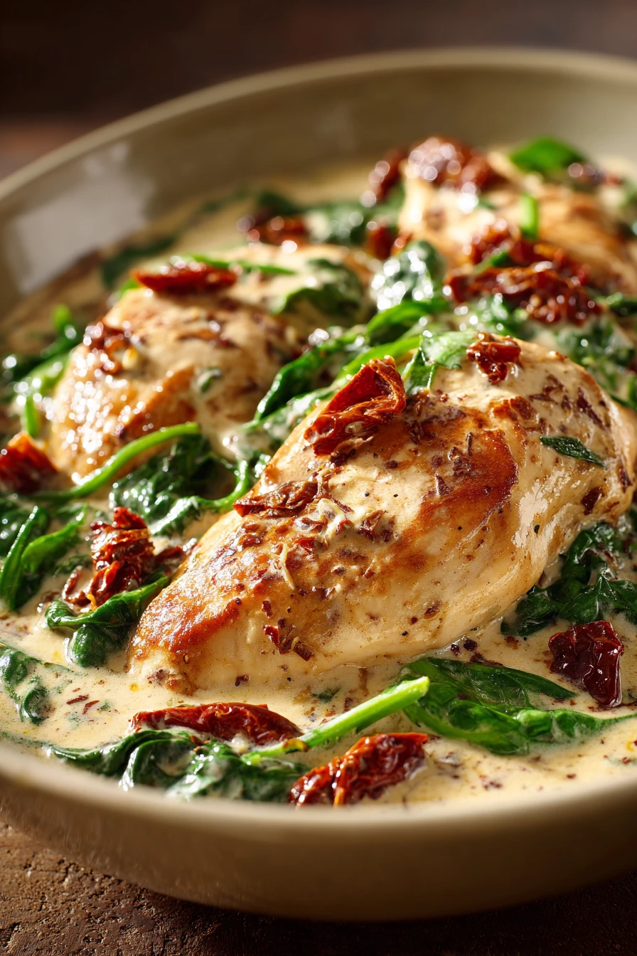 When Dinner Needs to Be Cozy: Creamy Italian Chicken Skillet 2 Close-up of a creamy Italian chicken skillet with bright lighting and minimal background.