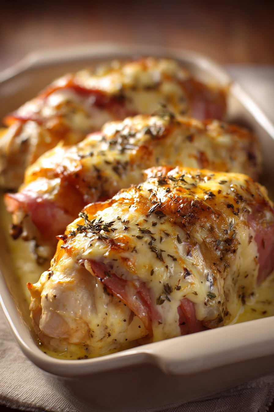 When You Need Cozy Comfort: Crock Pot Chicken Cordon Bleu for Dinner 2 Close-up of crock pot chicken cordon bleu with creamy sauce and herbs