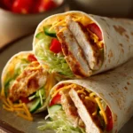 Close-up of chicken breast wraps with fresh ingredients on a clean background
