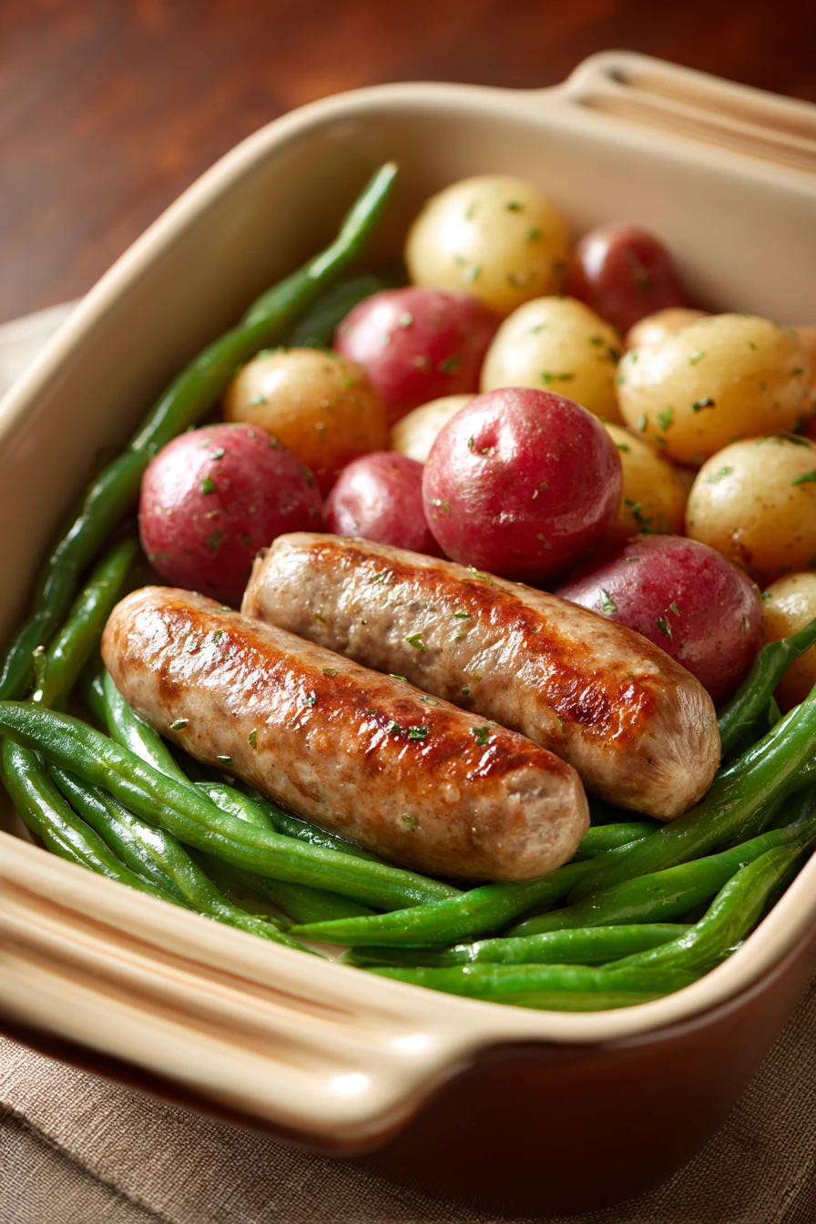When Weeknight Cravings Hit: A Turkey Sausage Dinner to Soothe the Soul 2 Close-up of a turkey sausage dinner with vegetables and herbs on a white plate