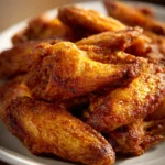 Close-up of golden brown freezer chicken wings with a clean background.