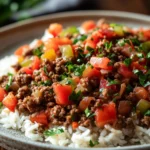 Close-up of a hearty ground beef dinner with vegetables, perfect for a no milk recipe.