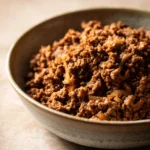 Close-up of ground beef dish in an instant pot with bright lighting