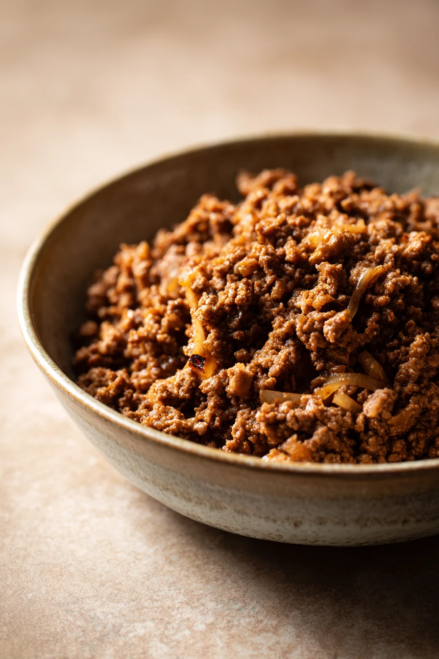 Close-up of ground beef dish in an instant pot with bright lighting