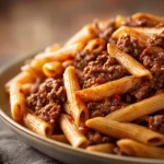 High Protein Beef Pasta for When Dinner Needs a Little Extra Fuel 3 Close-up of a delicious beef pasta dish with herbs and creamy sauce