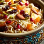 Close-up of Jeweled Vegetarian Rice Plov with colorful vegetables and herbs