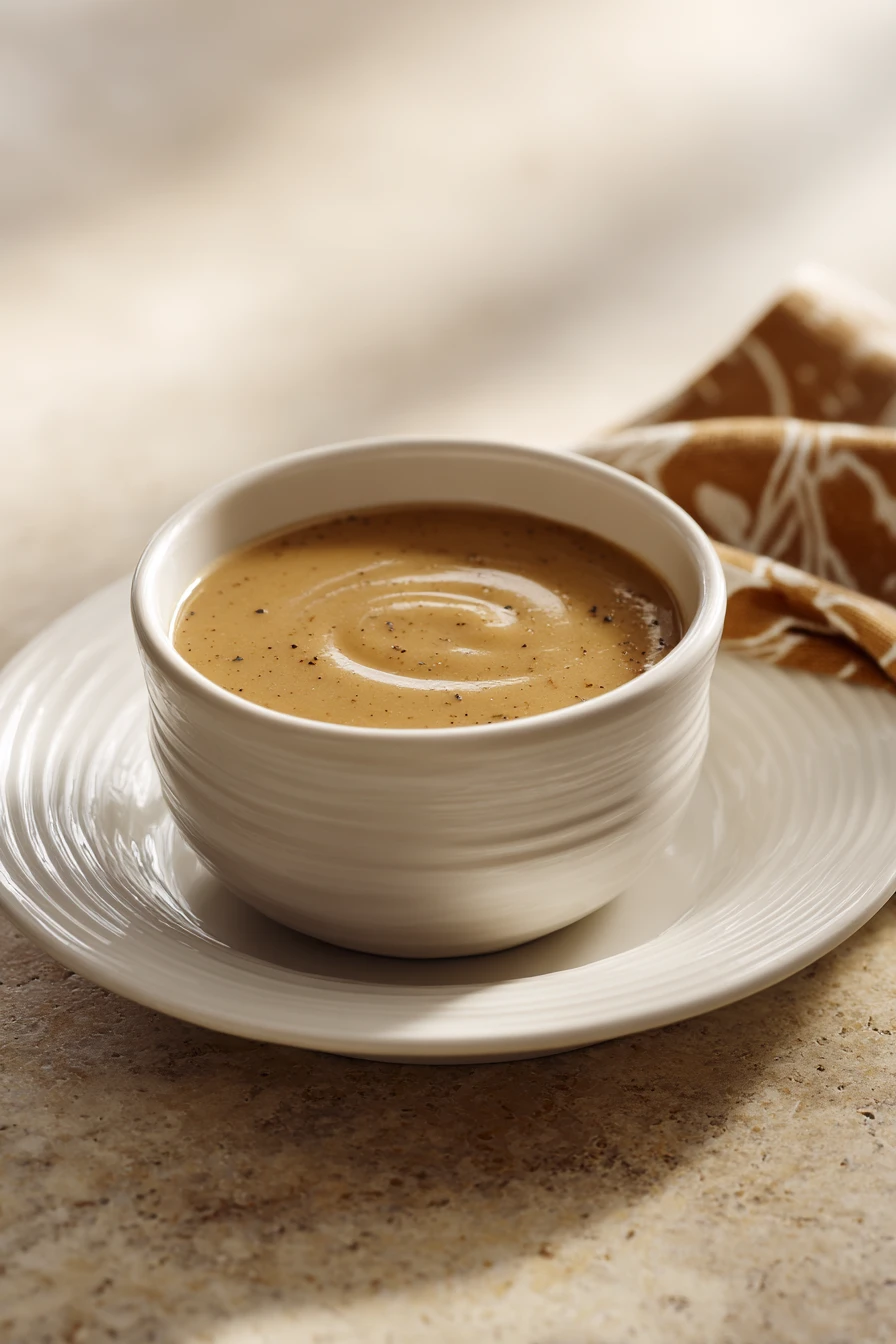 Close-up of chicken in creamy sauce with herbs, perfect for low calorie chicken gravy.