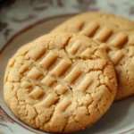 Close-up of a peanut butter cookie with a golden brown texture on a minimal background.