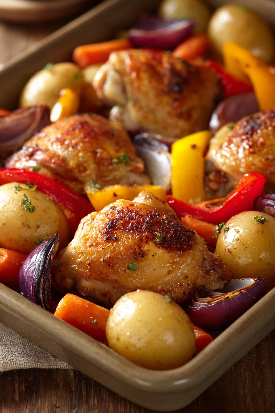 Sheet Pan Dinner Party: The Night I Almost Forgot the Wine 2 Close-up of a delicious sheet pan dinner with roasted vegetables and chicken