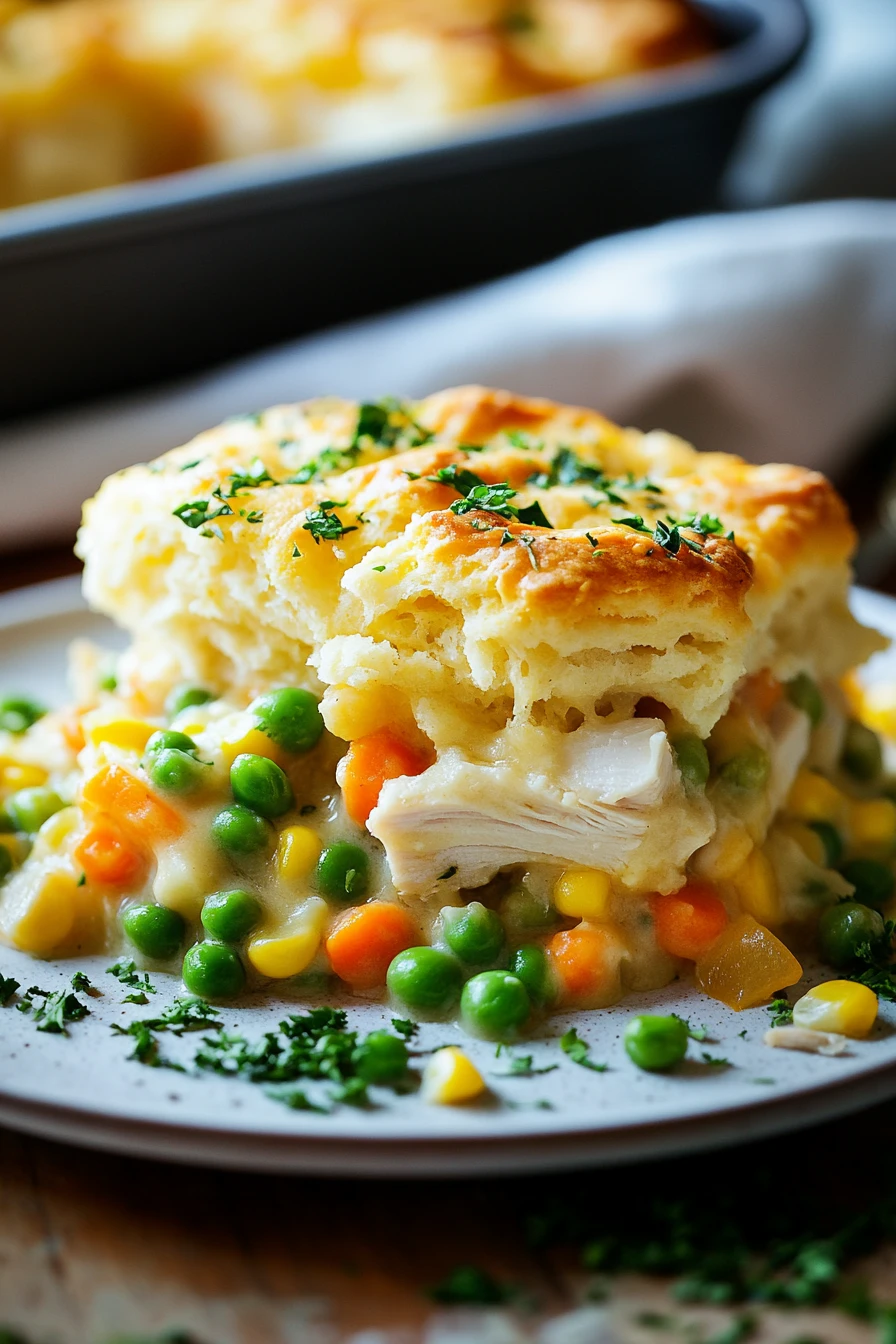 When Leftover Turkey Meets Comfort: Turkey Dinner Casserole That Warms You Up 2 Close-up of a turkey dinner casserole with golden-brown crust and herbs on top.
