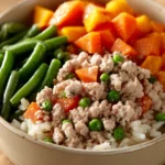 Homemade Turkey Dinner for Dogs to Savor After Playtime 3 Close-up of a turkey dinner for dogs with bright lighting and clean background