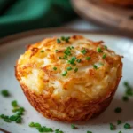 Close-up of air fryer potato latke muffins with crispy edges and a clean background
