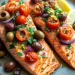When Dinner Calls for Air Fryer Mediterranean Salmon and Fresh Flavors 3 Close-up of air fryer salmon with Mediterranean herbs and lemon slices