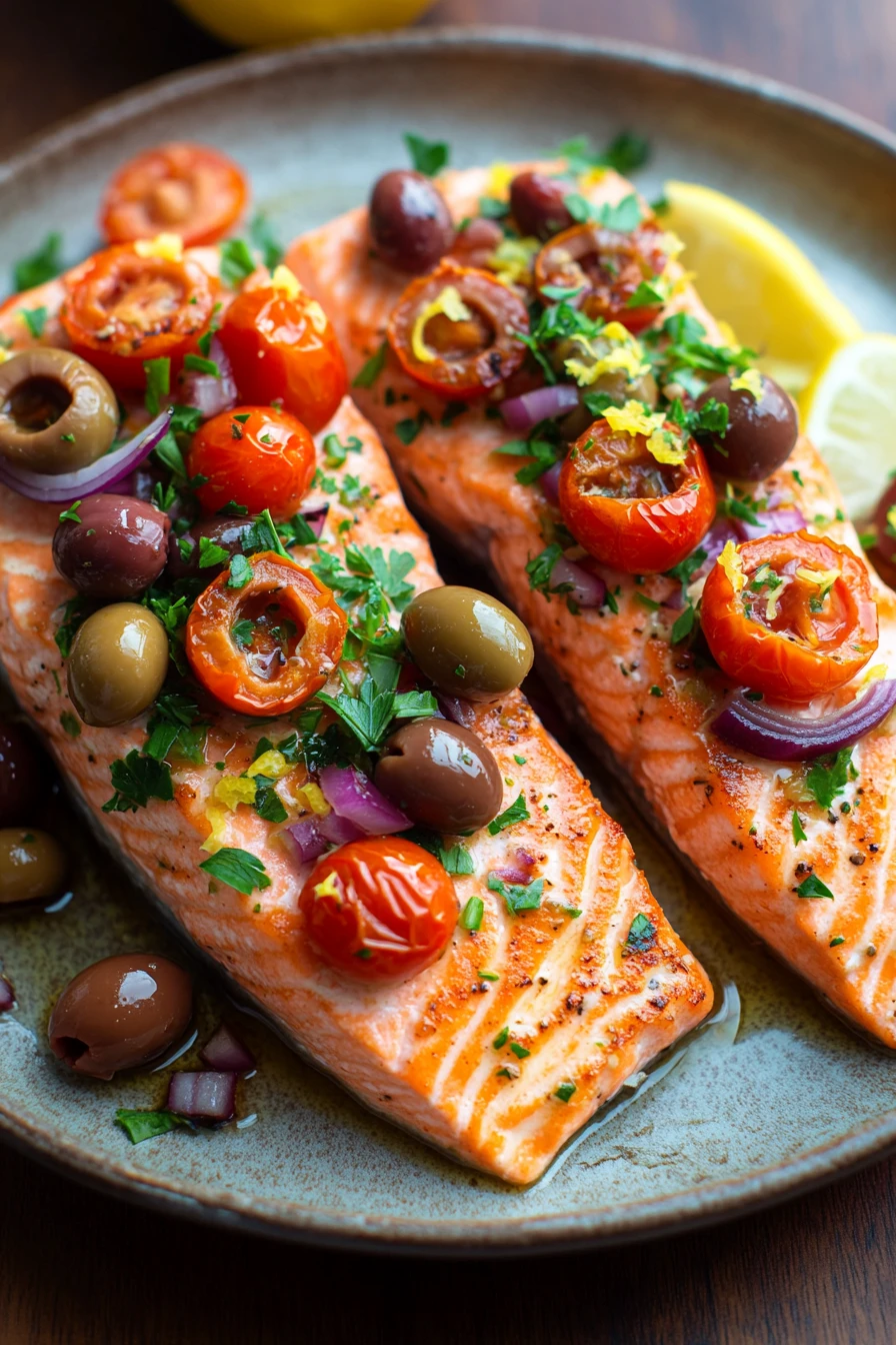 When Dinner Calls for Air Fryer Mediterranean Salmon and Fresh Flavors 2 Close-up of air fryer salmon with Mediterranean herbs and lemon slices