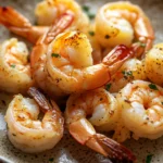 Close-up of air fryer shrimp on a plate with a minimal background