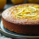 Almond Flour Lemon Zucchini Cake for Quiet Afternoons and Sweet Moments 3 Close-up of almond flour lemon zucchini cake with bright lemon slices and zucchini shreds.