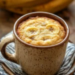 Close-up of banana bread in a mug with a warm, inviting texture.