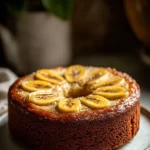 Close-up of a delicious banana cake with a clean background, perfect for Pinterest.