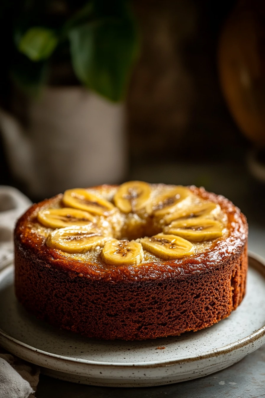 Close-up of a delicious banana cake with a clean background, perfect for Pinterest.