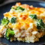 Chicken Broccoli Casserole Rice That Warms You Up on a Busy Night 3 Close-up of chicken broccoli casserole rice with creamy sauce and herbs