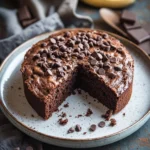 Close-up of a chocolate banana yoghurt cake with a clean background