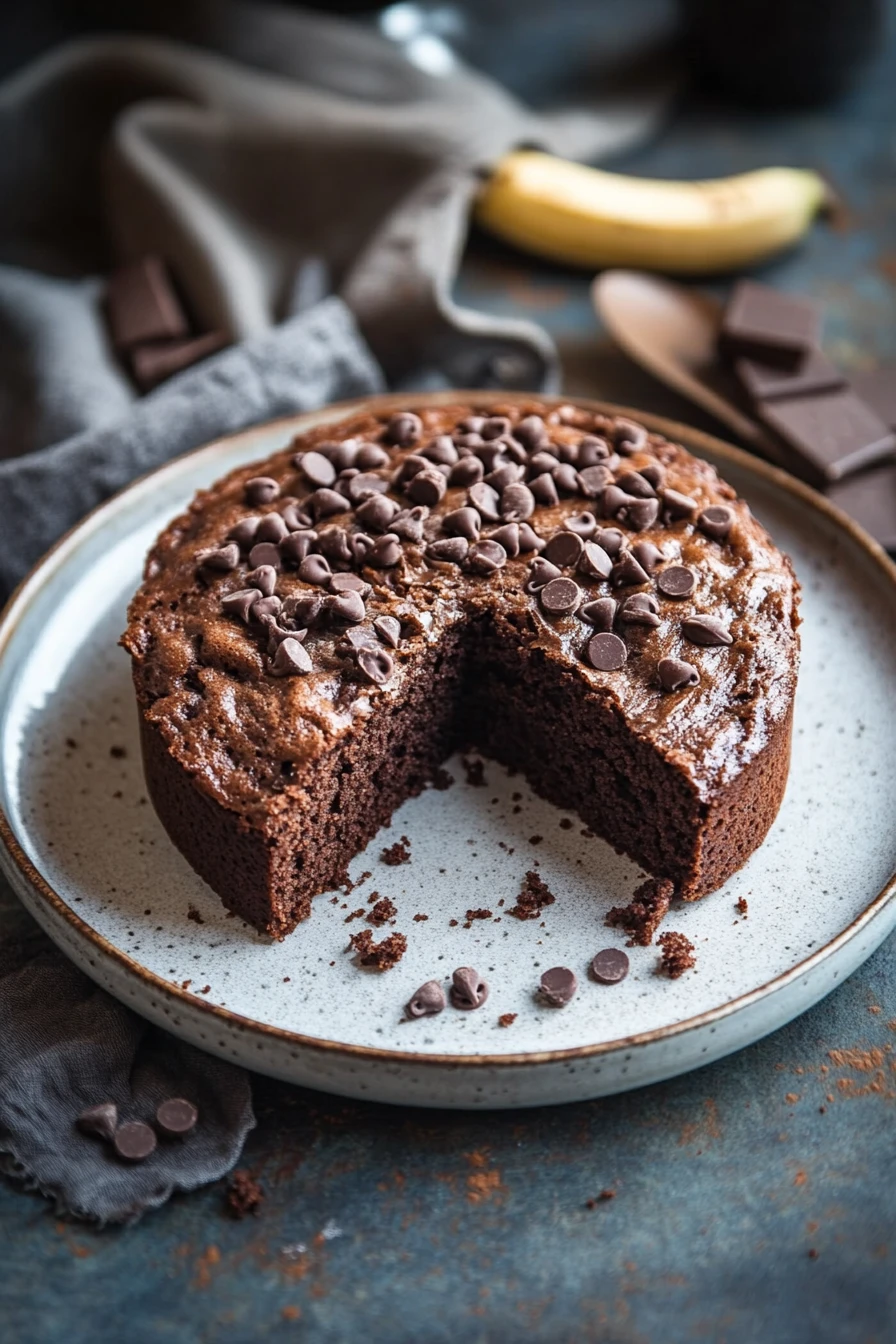 Close-up of a chocolate banana yoghurt cake with a clean background