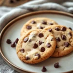 Close-up of freshly baked chocolate chip cookie dough cookies on a clean background.