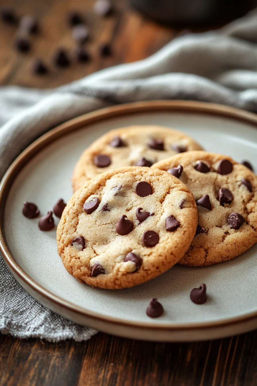Close-up of freshly baked chocolate chip cookie dough cookies on a clean background.