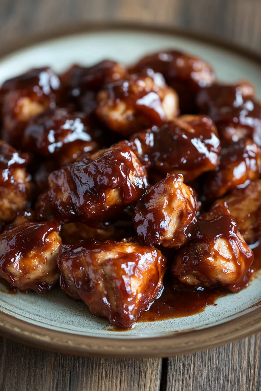 Close-up of crock pot chicken bites with creamy sauce on a clean background
