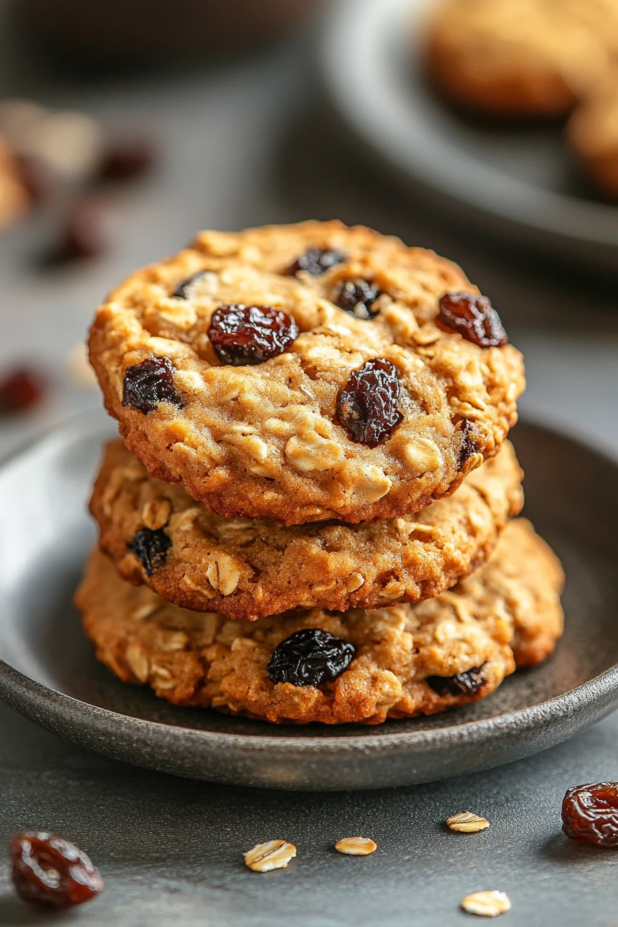 Close-up of eggless oatmeal cookies on a clean surface with natural lighting