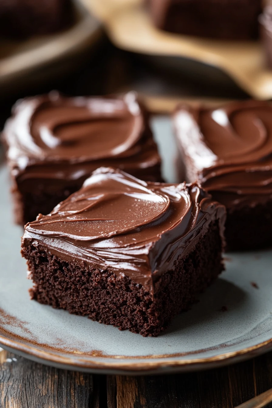 Classic Chocolate Sheet Cake Squares for Your Next Cozy Night In 2 Close-up of delicious sheet cake squares with a light, airy texture on a clean background.