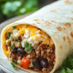 Close-up of freezer beef and rice burritos with a clean background