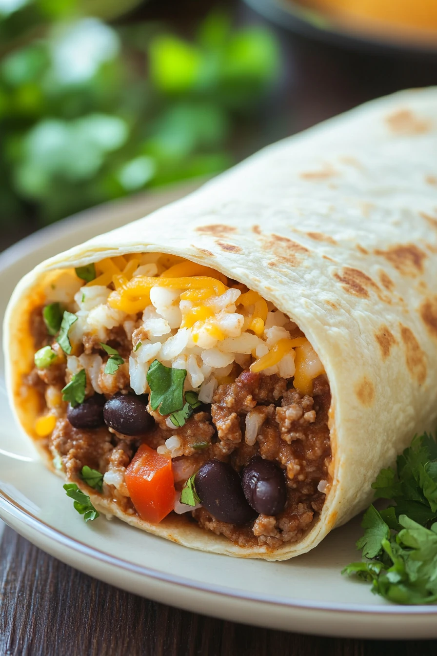 Close-up of freezer beef and rice burritos with a clean background