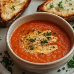 Close-up of garlic bread served with a bowl of soup, showcasing a warm and inviting meal.