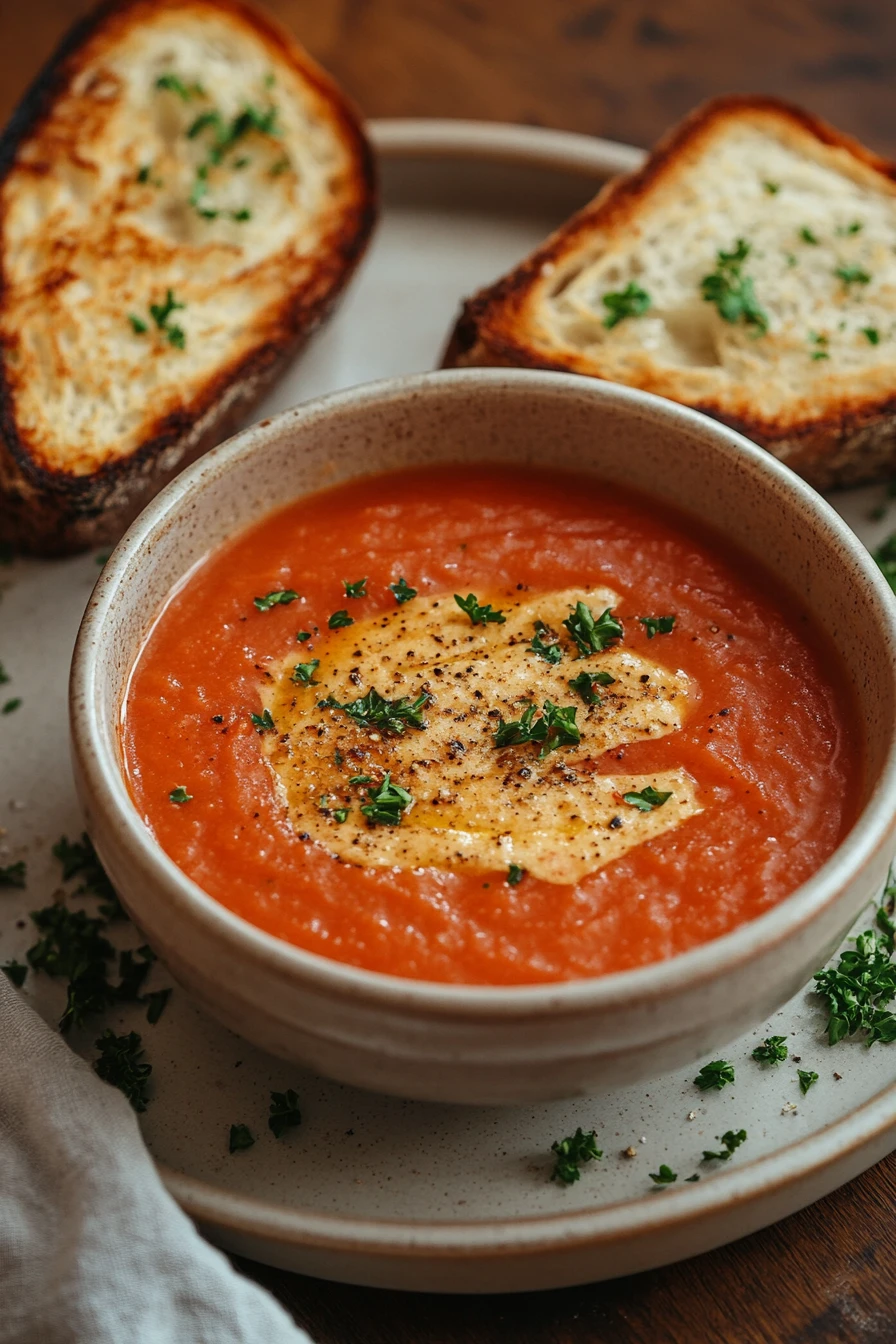 Close-up of garlic bread served with a bowl of soup, showcasing a warm and inviting meal.
