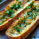 When You Need Garlic Bread Without Butter for a Cozy Dinner Night 3 Close-up of garlic bread slices with golden crust and herbs on a wooden board.
