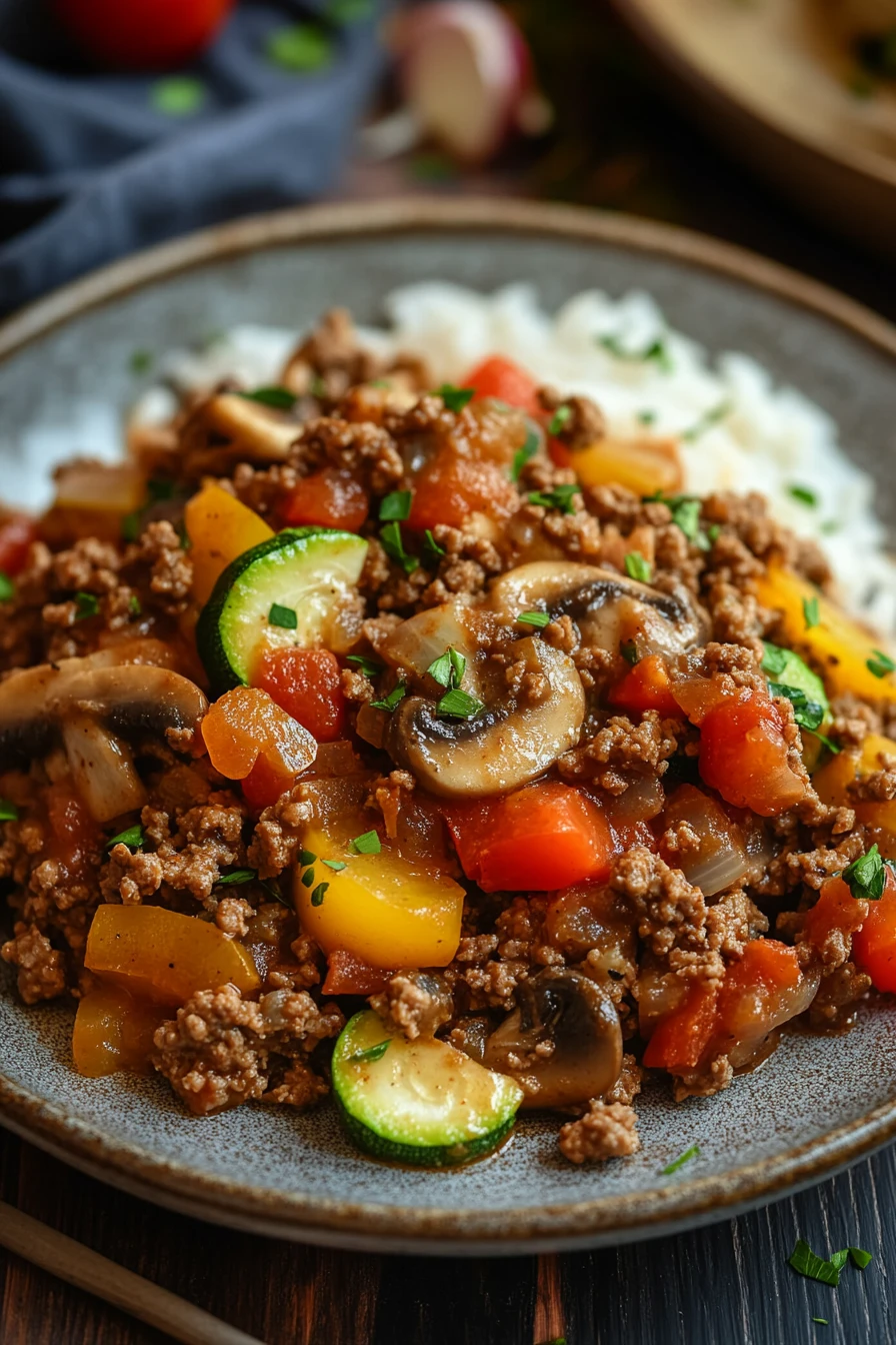 Gluten-Free Ground Beef Dinner That Warms You After a Busy Day 2 Close-up of a delicious ground beef dinner with vibrant colors and textures.
