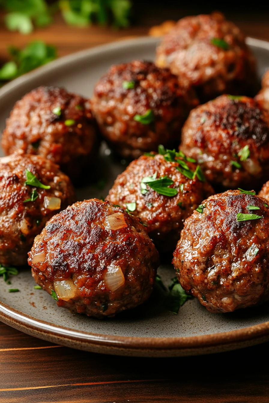 Close-up of delicious ground beef meatballs with a warm, inviting presentation.