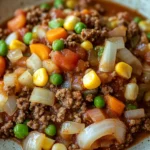 When You Need an Easy Ground Beef Crockpot Dinner for Busy Nights 3 Close-up of a hearty ground beef crockpot dish with visible vegetables in bright lighting.