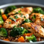 Close-up of a high protein chicken dinner with creamy sauce in an instant pot