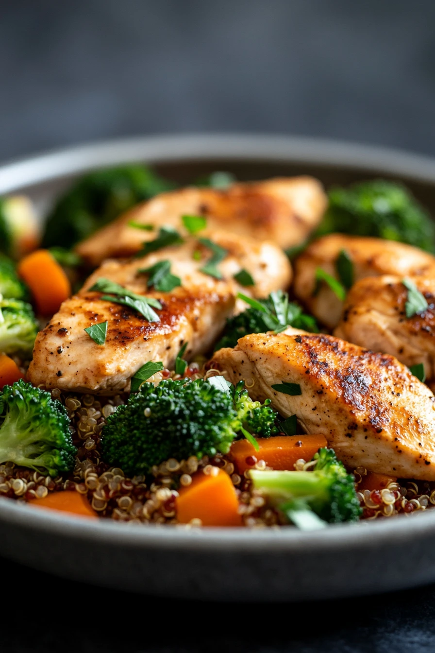 Close-up of a high protein chicken dinner with creamy sauce in an instant pot