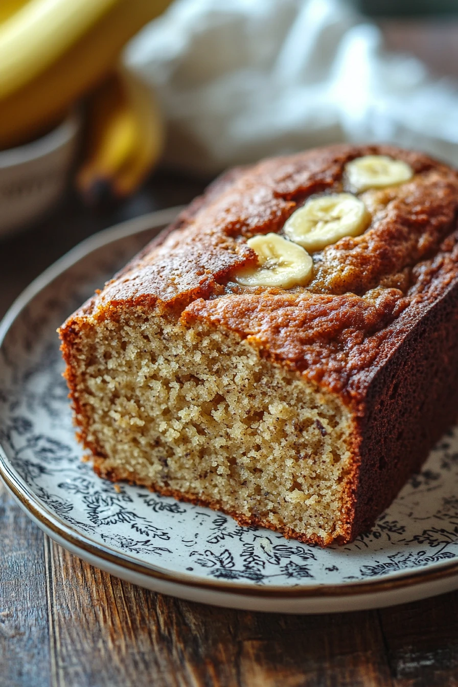 Close-up of a delicious banana cake with a golden crust, perfect for dessert lovers.